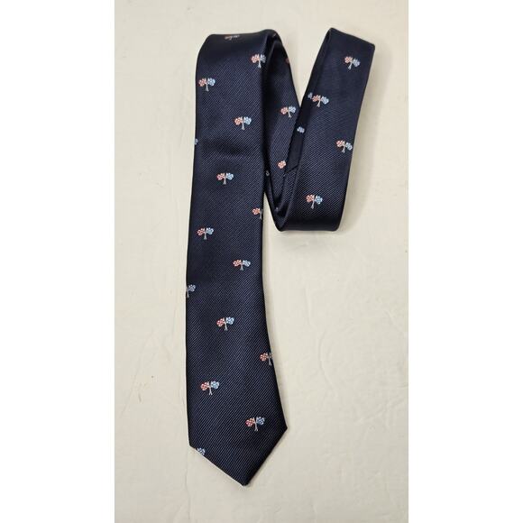 Tommy Hilfiger Boys Racing Neck Tie Polyester Blend Navy Blue Flags - Picture 1 of 5